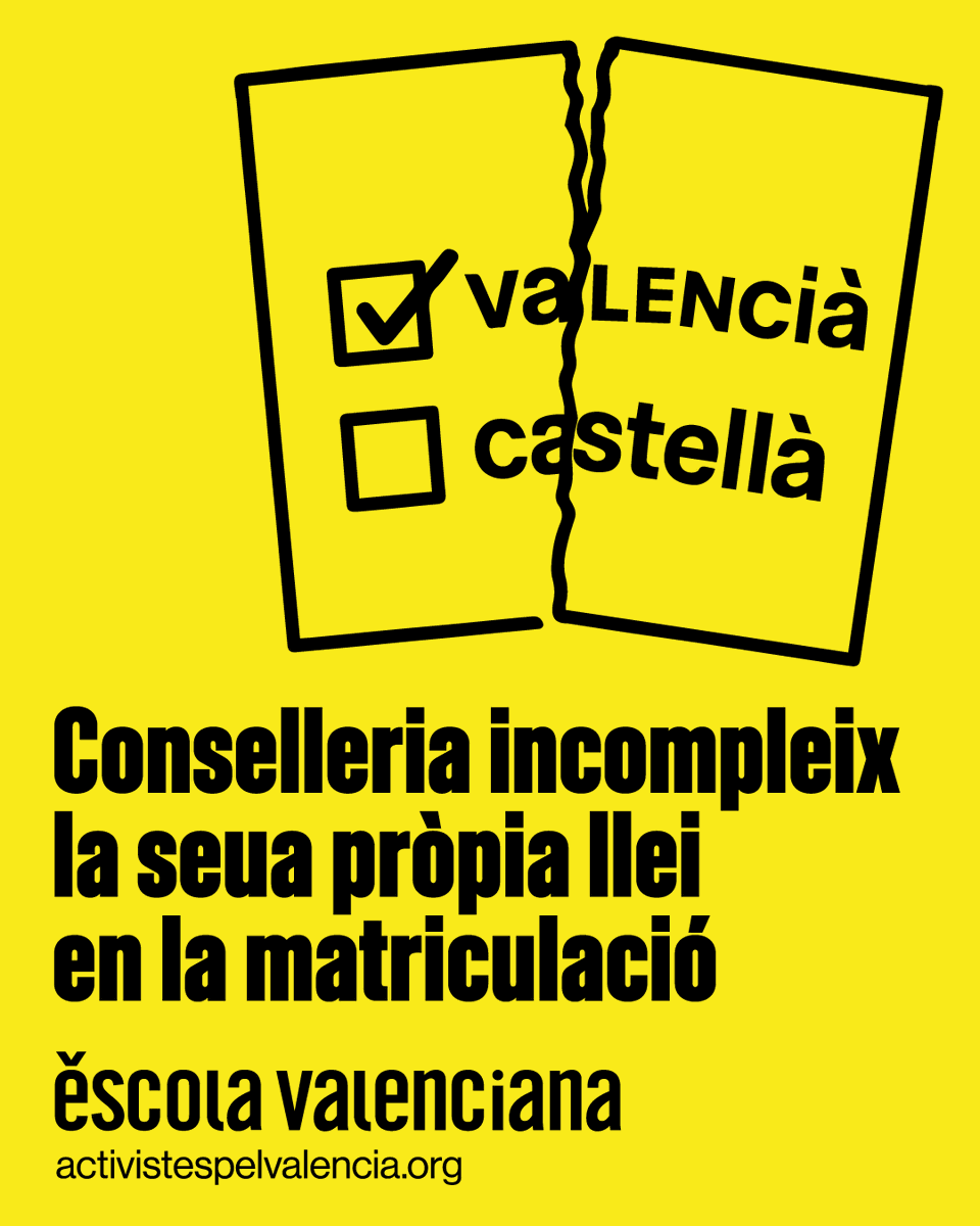 escolatv's tweet photo. 🚨 ALERTA: Conselleria juga amb les vacants!

Denunciem vacants de tres anys en l'altra llengua base a la del grup de dos anys, contrari al que diu la seua llei.

Exigim claredat i transparència!

I sempre: matricula en valencià 💛

Nota completa al web 👇
https://t.co/dSIbO4PURE https://t.co/sfPF2biNnB