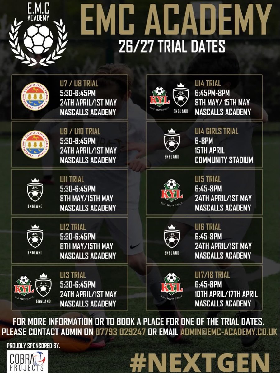 EMCAcademy's tweet image. Still time to book your spot for our 26/27 trials ⏳⚽

Get in touch today and start your journey with us. 🔥

#EMC #EMCFAMILY #NEXTGEN