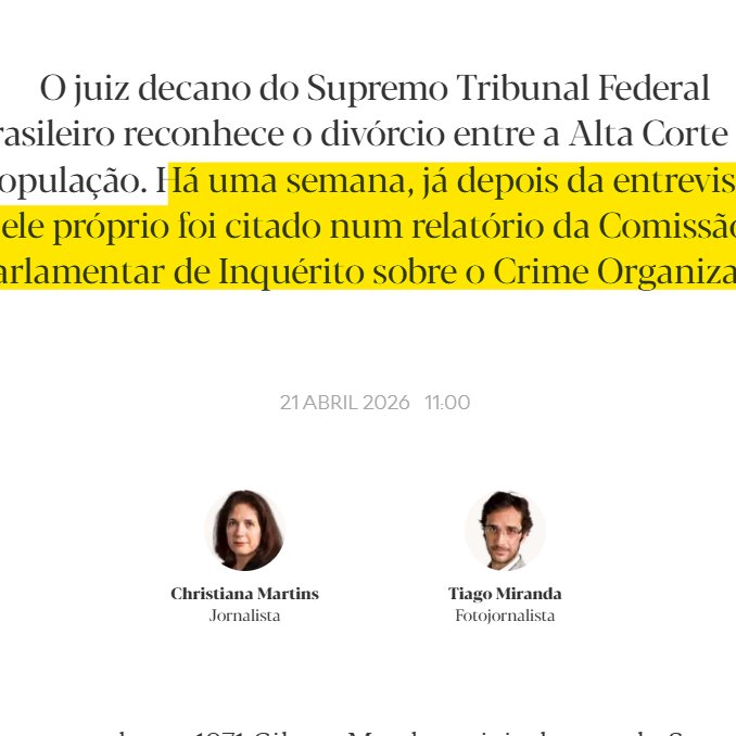 Aconteceu uma coisa chata em Portugal…

Gilmar Mendes deu uma entrevista ao jornal Expresso que, ao que tudo indica, foi feita antes e estava programada para ser publicada durante a visita de Lula ao país.

Nesse meio tempo, Gilmar foi citado no relatório da CPI do Crime