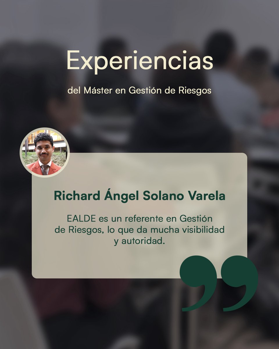 EALDEBS's tweet photo. La mejor forma de entender lo que ofrece un máster no es leer su página web. 
Es escuchar a quien lo vivió. 

Nuestros alumnos del Máster en Gestión de Riesgos comparten en primera persona qué les aportó la formación, cómo impactó en su carrera y por qué recomiendan esta experiencia. 

Metodología aplicada a contextos reales. 
Contenido actualizado. 
Comunidad de profesionales de toda Iberoamérica. 
Y una semana presencial que marca la diferencia. 

No lo decimos nosotros. Lo dicen ellos. 👇 

👉 Mira los testimonios completos en nuestro canal de YouTube. https://t.co/NQx6gYiEhi
Tu éxito comienza aquí.