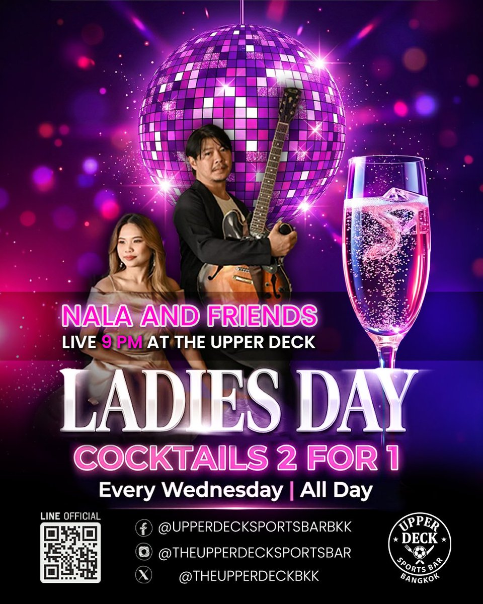 TheUpperDeckBKK's tweet image. ✨ WEDNESDAY IS LADIES DAY ON THE DECK! ✨

Upper Deck Sports Bar | Sukhumvit Soi 20
📍Maps: maps.app.goo.gl/b9AJeAX2agr13y…
➕LINE: lin.ee/Dq4q86h
🌐Web: theupperdecksportsbar.com/sports/

#LadiesDay #UpperDeckSportsBar #CocktailLovers #WednesdayVibes #เลดี้ไนท์ #ที่เที่ยวกรุงเทพ