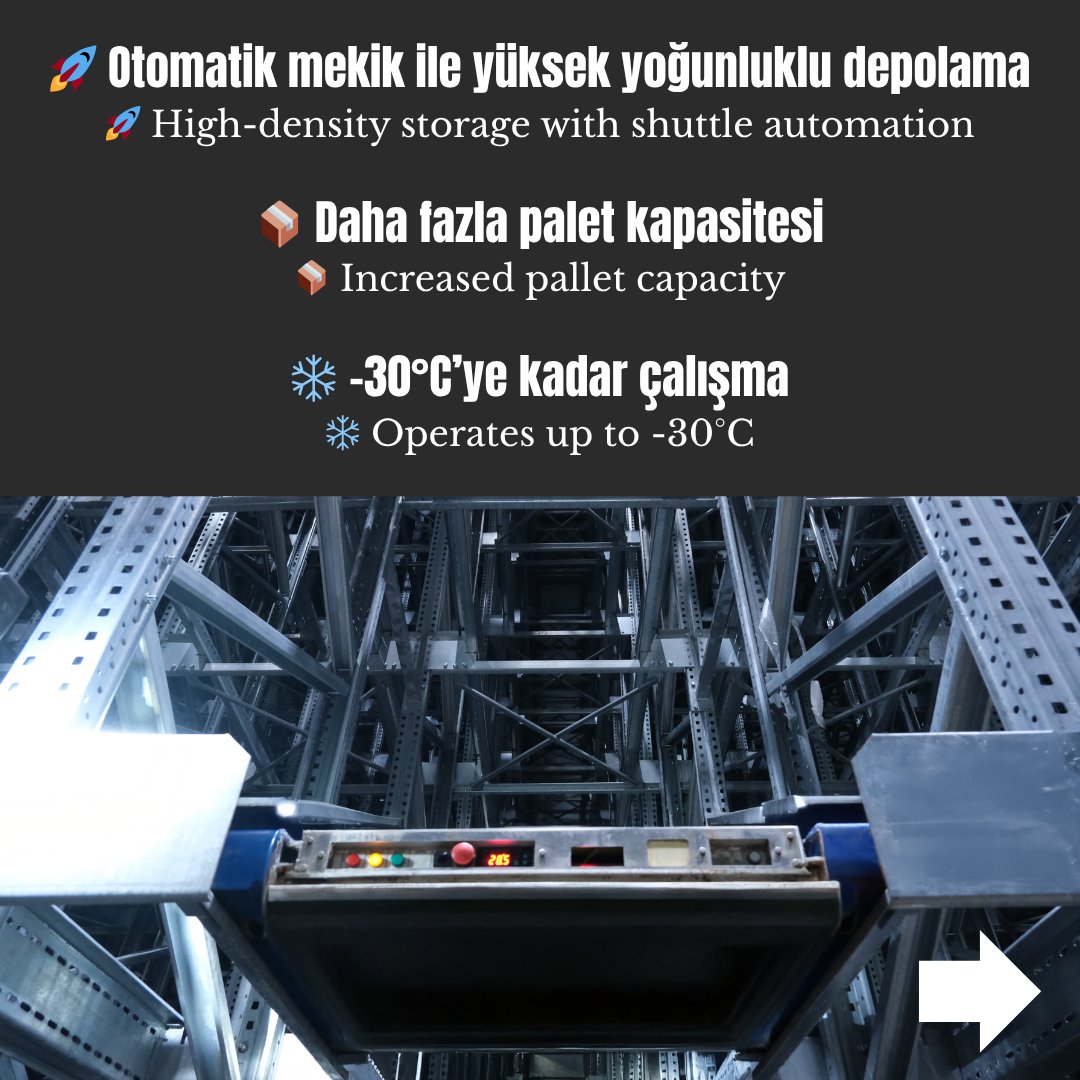 temesist's tweet photo. Temesist Mekik Raf Sistemi, paletleri raf içinde otomatik olarak taşıyan shuttle cihazı ile yüksek yoğunluklu depolama sağlar. 🚀

#Depolama #Lojistik #DepoYönetimi #RafSistemi #MekikRaf #ShuttleSystem #EndüstriyelDepo #AkıllıDepolama #DepoÇözümleri #PaletliDepolama https://t.co/qit2Im3dok