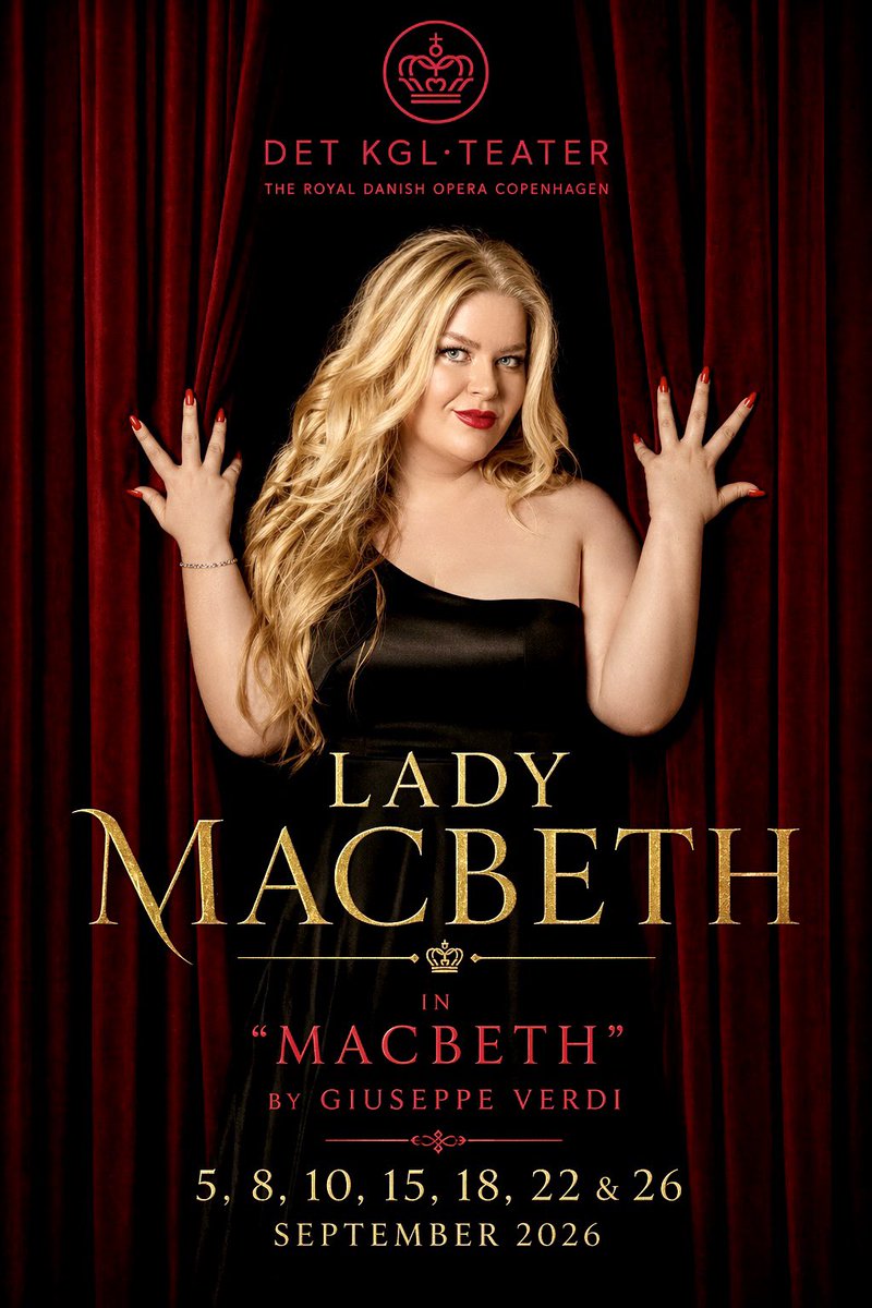 MarigonaQerkezi's tweet image. ✨ Just announced: Season 2026/27 ✨

🇩🇰 Delighted to return to the Royal Danish Opera in #Copenhagen as LADY MACBETH in Verdi’s #Macbeth 🩸

🗓️ 5, 8, 10, 15, 18, 22 &amp;amp; 26 Sept 2026

Info 🔗 kglteater.dk/en/opera/2627/…

#opera #soprano #giuseppeverdi #ladymacbeth #opening #season