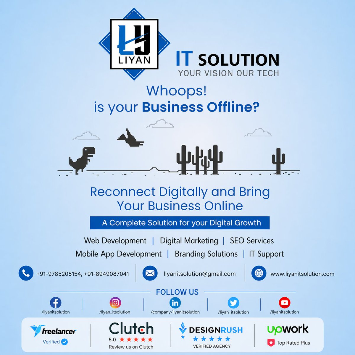 LiyanitSolution's tweet image. Is your business offline? You’re missing opportunities every day.
Get online with Liyan IT Solution Services 🚀
Web • SEO • Marketing • Apps • Branding
+91-9785205154
liyanitsolution.com
#DigitalMarketing #SEO #WebDevelopment #Startup #BusinessGrowth #OnlineBusiness #IT