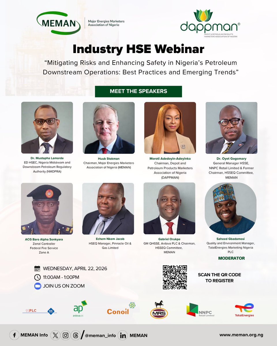 meman_info's tweet photo. We are Live!!! 

Join industry leaders as we explore practical strategies for mitigating risks and enhancing safety across Nigeria’s petroleum downstream operations.

Join now: https://t.co/wmOSD0pBoZ

#Safety
#MEMAN
#DAPPMAN https://t.co/YbE5t6d4bZ