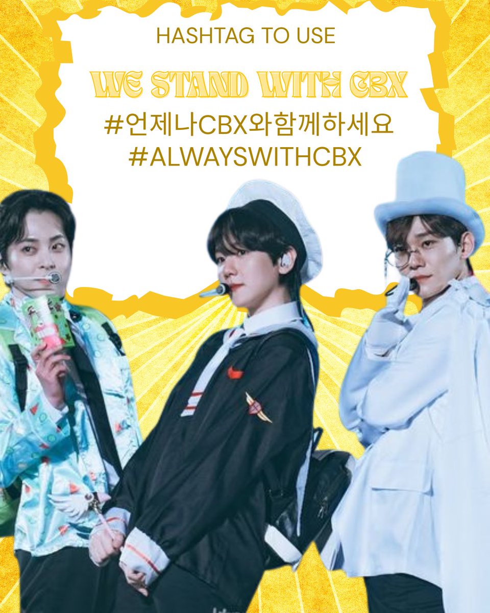 CBX_Unite's tweet photo. TAGS TO USE TO SHOW OUR SUPPORT FOR OUR BOYS 

🕚 11 PM KST

WE STAND WITH CBX 💚❤️💙
#️⃣언제나CBX와함께하세요
#️⃣ALWAYSWITHCBX https://t.co/HgP4abqand