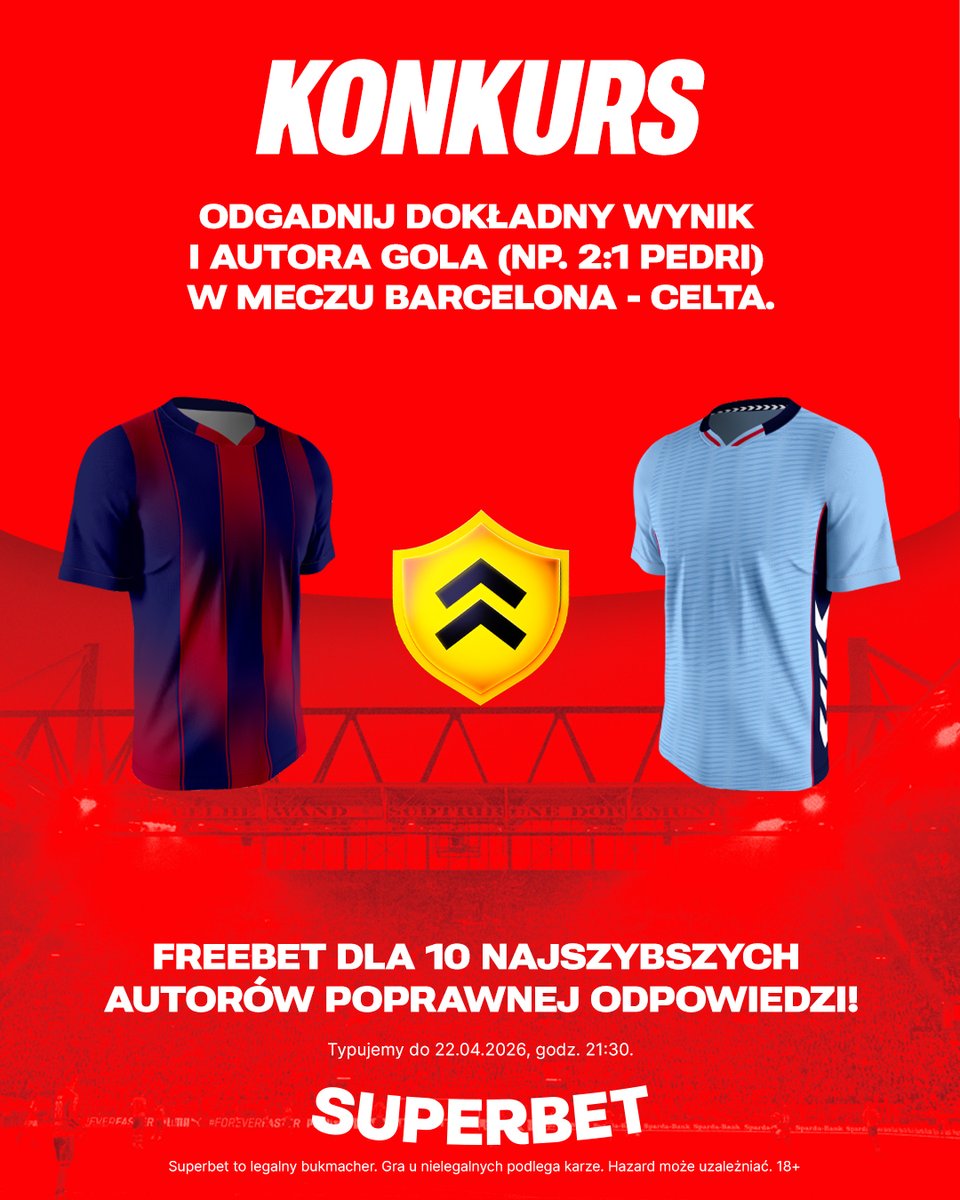 SuperbetPL's tweet image. #KONKURS! Wytypuj w odpowiedziach dokładny wynik oraz autora gola ⚽️ w meczu Barcelona - Celta i zgarnij freebet!
--
✅ Zaobserwuj @SuperbetPL
❤️ Polub wpis i 🔄 podaj go dalej
👤 Dodaj nick z Superbet
🎁 Nagroda = FREEBET 50 PLN
Regulamin: sprbt.pl/RegulaminSuper