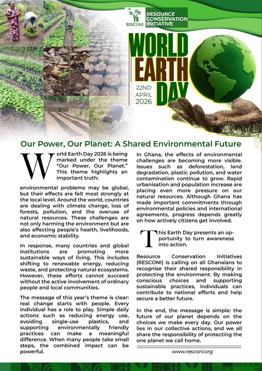 Resconigh's tweet image. This Earth Day presents an opportunity to turn awareness into action.
#WorldEarthDay #EarthDay2026 #RESCONI #Sustainability #ClimateAction #ProtectOurPlanet #GoGreen #EnvironmentalAwareness #ActNow #SustainableFuture