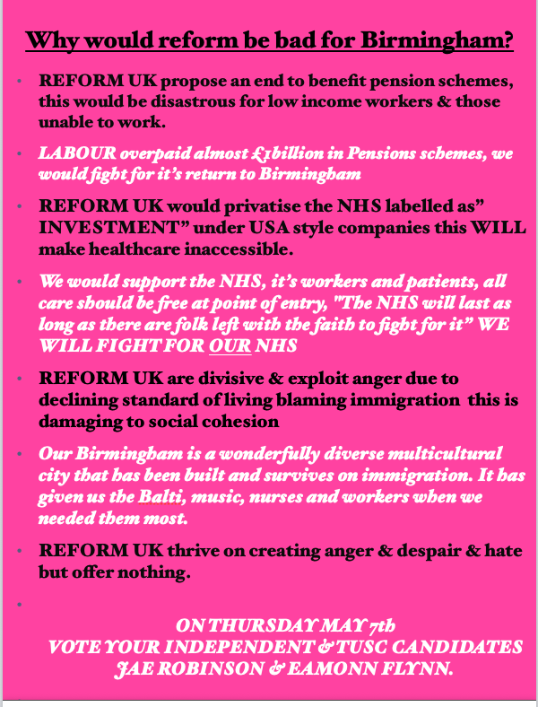 jae2702's tweet image. @ACOCKSGREEN4US Birmingham is multicultural city and we need to prevent Reform and divisive practices must never get into power I am standing May 7th because I say NO to divisive politics, #StandTogether #RememberStevenLawrence #VoteJaeRobinson @UniteBirmingham