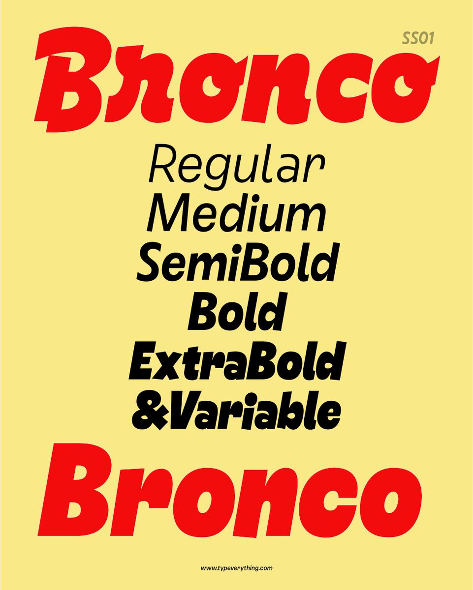 AndreiRobu's tweet photo. Introducing Bronco! A playful new typeface inspired by comic books, full of energy and bold personality.
Packed with alternates and unexpected letterforms, it lets you push things from loud and punchy to loose and quirky in seconds.

Take a look 👀 https://t.co/k10tabsIT6 https://t.co/YylL7qKvSX