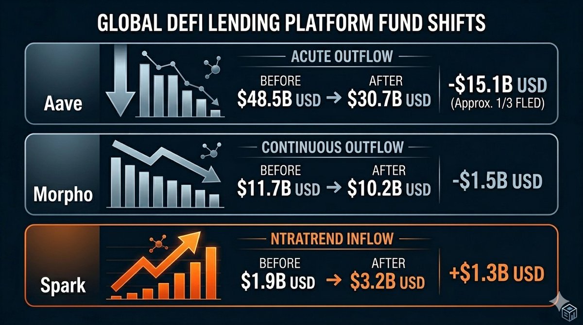 uxuycom's tweet image. The rsETH ripple effect is reshaping DeFi lending: 

@aave : -$15.1B (Acute Outflow) ❌
@Morpho : -$1.5B (Continuous Outflow) ❌
@spark : +$1.3B (The New Shelter) ✅

Capital always finds a way 🌊

#DeFi #Blockchain #Aave #Spark #MarketUpdate
