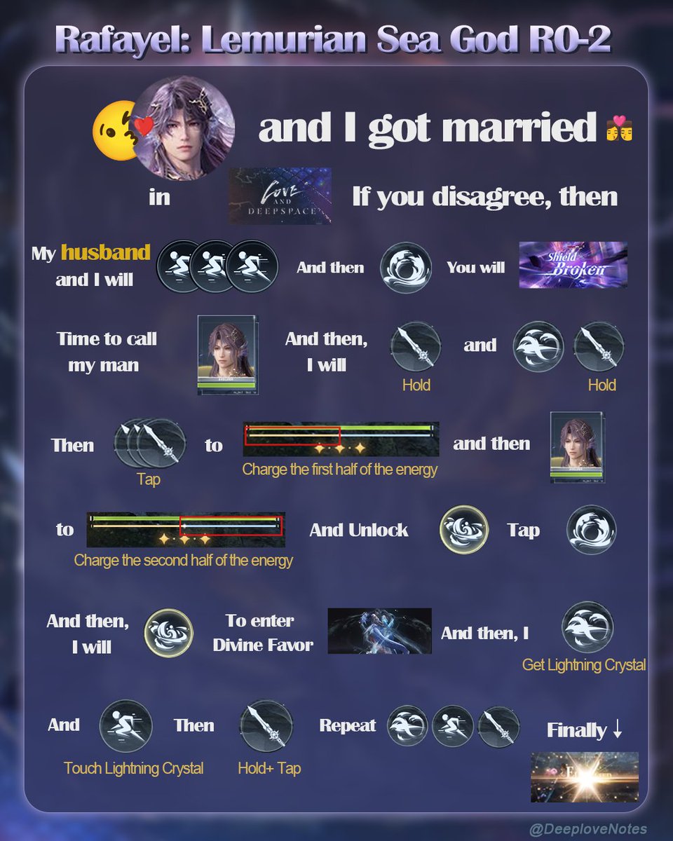 DeeploveNo36688's tweet image. One-meme teaches you how to master [Lemurian Sea God]!

If you don't know how to fight with LSG, just follow the steps in this meme!

#LoveandDeepsace #RafayelLemurianSeaGod #Guides