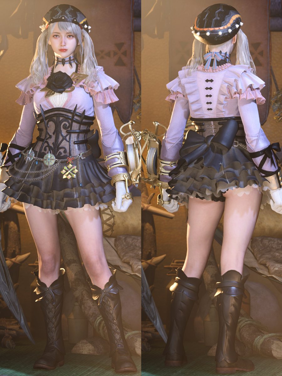 pomeobamboo's tweet image. 地雷系重ね着お気に入りなので、色替えして遊んでたりします😁

#MHWilds #モンハンワイルズ重ね着  #モンハンワイルズ