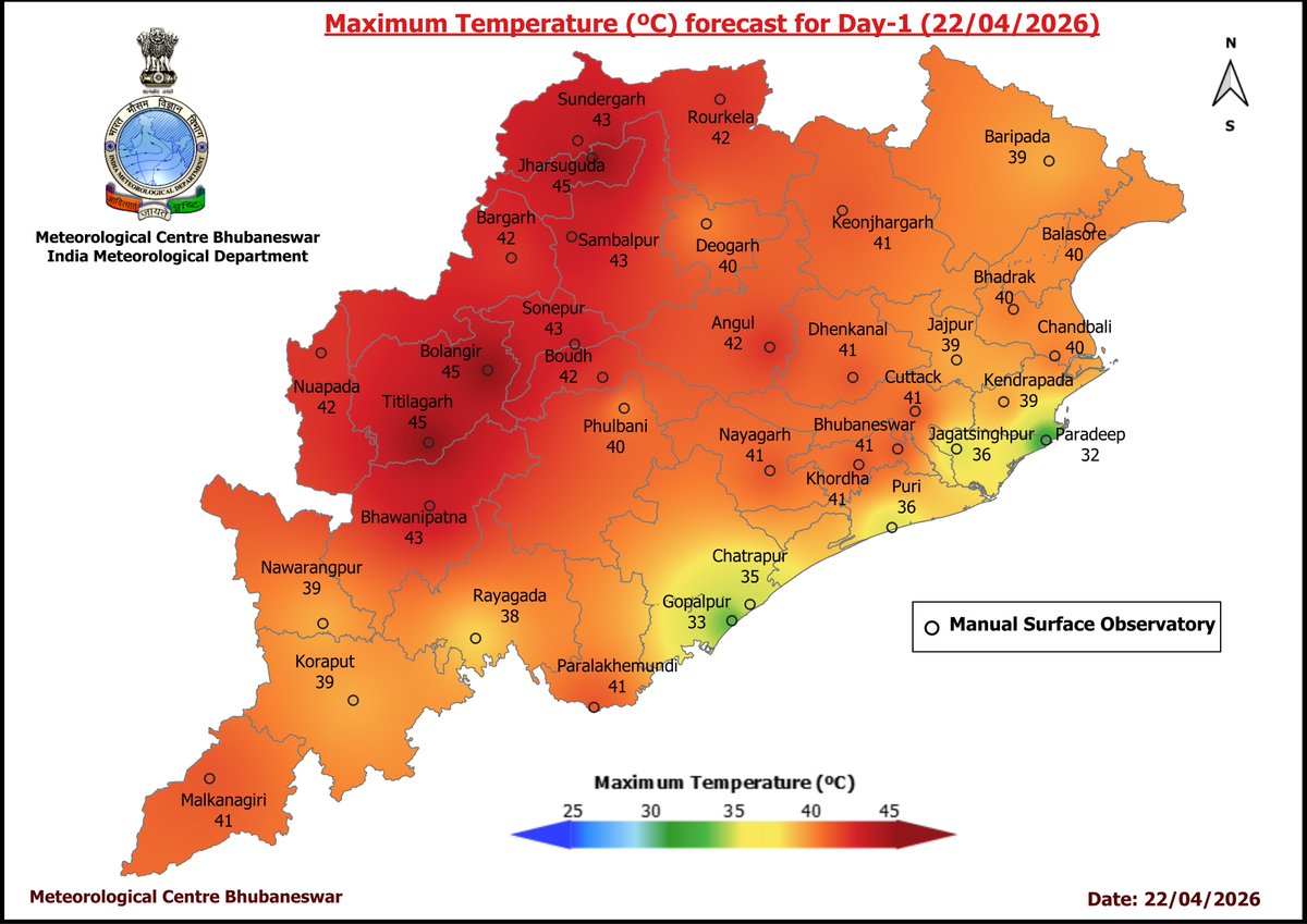 mcbbsr's tweet image. Maximum Temperature Forecast for next 5 days
#Odisha #hot #temperature
