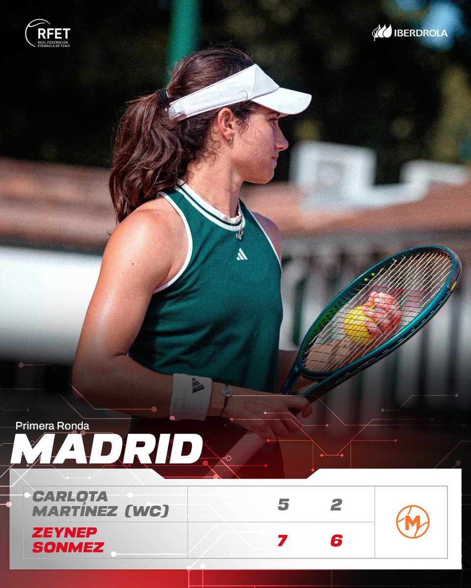 RFETenis's tweet image. Bien luchado, Carlota 🛡️

La aragonesa cede en la 1R del #WTA 1000 de Madrid tras un peleado primer set contra la turca Zeynep Sonmez

#MMOPEN