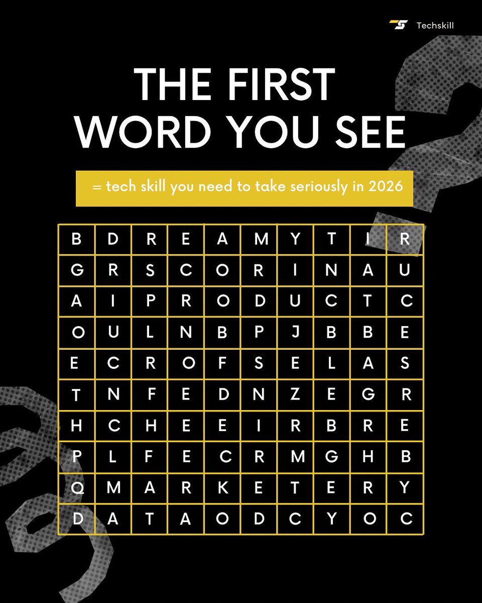 TechSkillUk's tweet photo. The first word you see = the tech skill you should focus on in 2026

No overthinking… just go with what you saw first.

Drop your answer in the chat 👇🏽 https://t.co/pDmLGyXZ1M