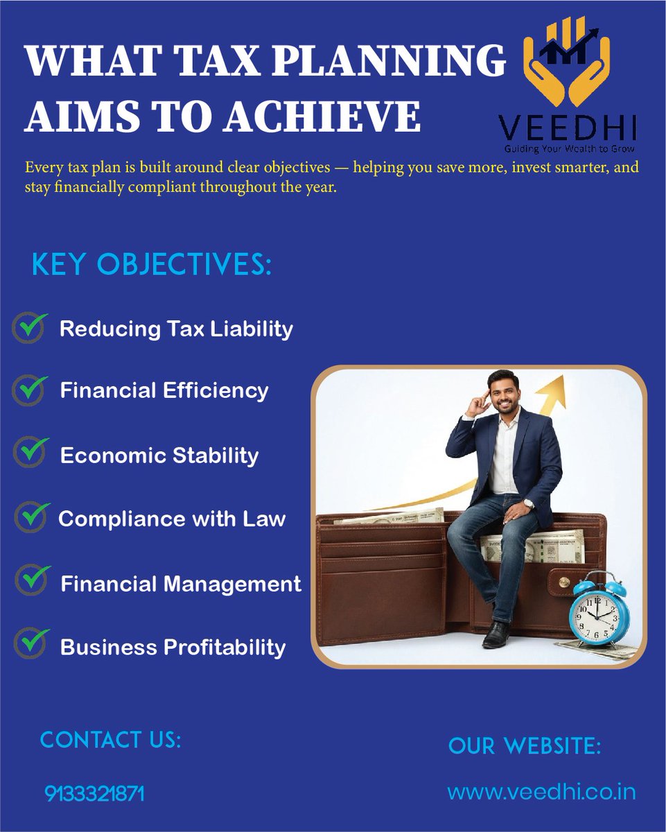 IVeedhi91004's tweet image. Smart tax planning helps you reduce tax liability, improve financial efficiency, and stay compliant with the law. 
📞 9133321871
🌐 veedhi.co.in
#TaxPlanning #FinancialGrowth #Veedhi
