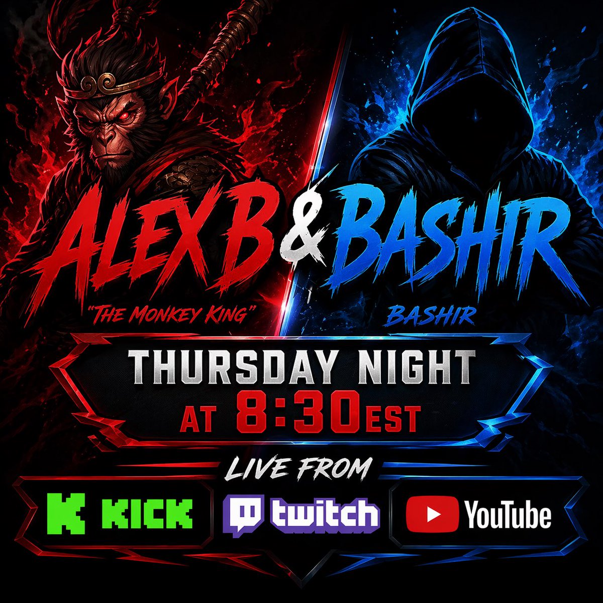 TheMonkeyCobra's tweet image. Alex B and Bashir.  @seishinbushi Thursday night 8:30 PM EST.  On Kick, Twitch and YouTube.  Hope to see you there.🐒👑🐍
-MKC

linktr.ee/MonkeyKingCobra

#collab #fishtanklive #2kings #parasocial #hangouts