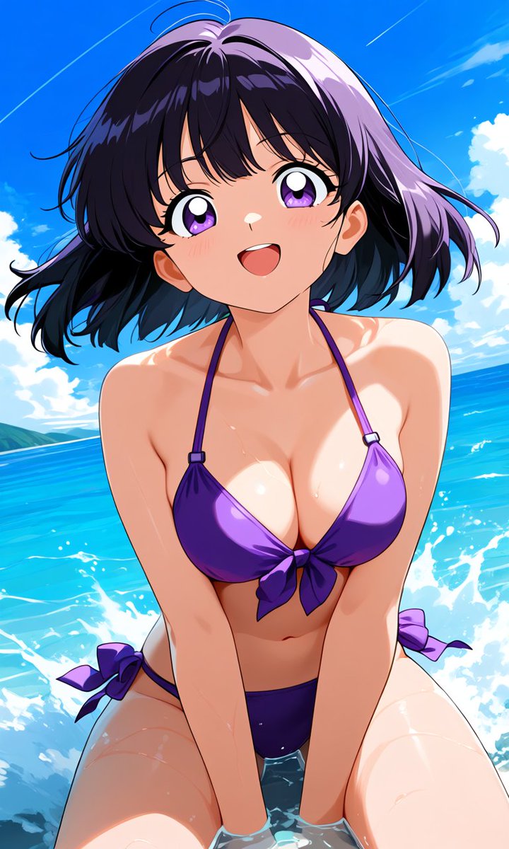 このイラストのプロンプトを修正して水着イラストを作ったらこうなり