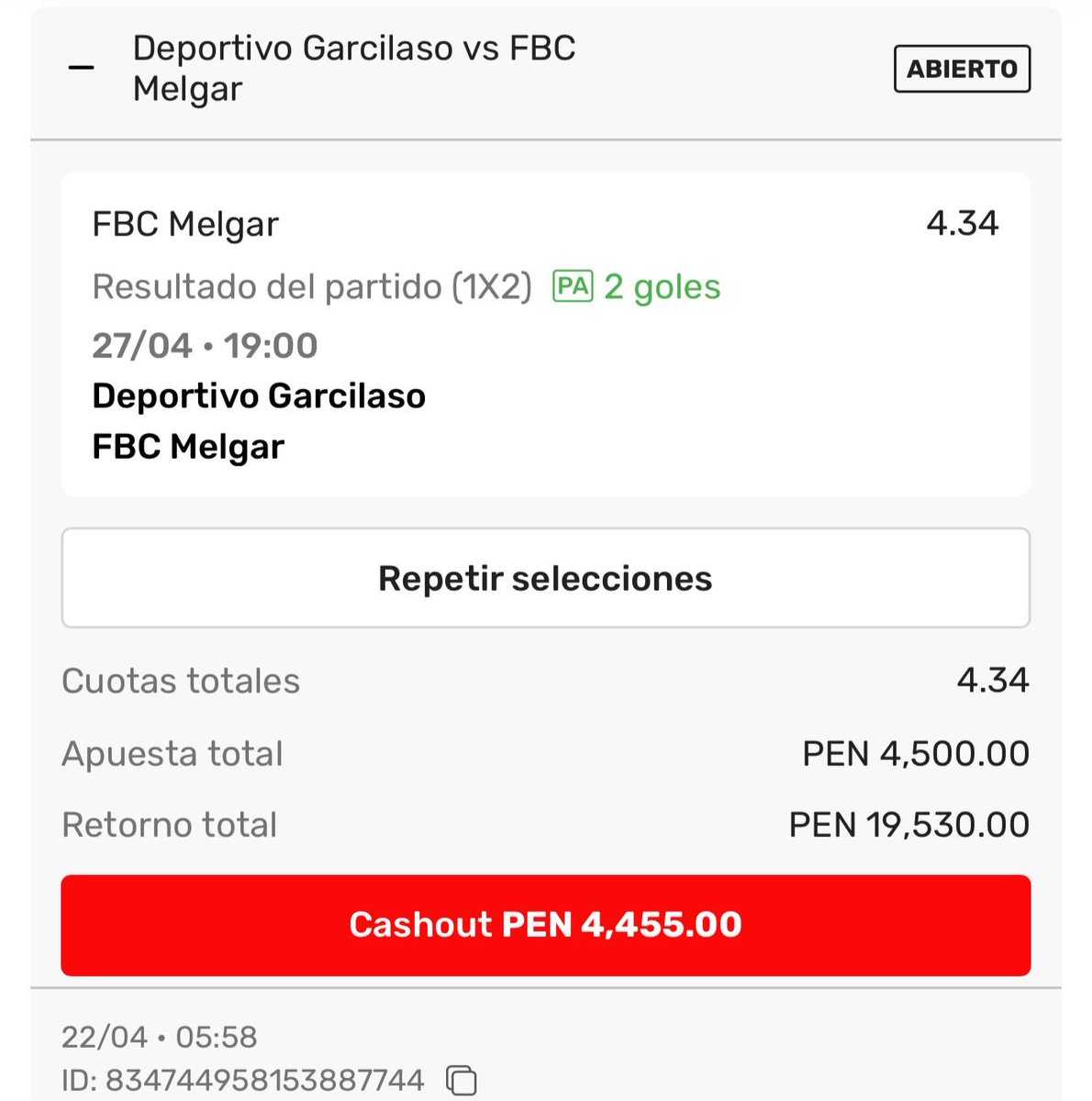 ValorFantasma's tweet photo. Entramos a Melgar ganador cuota 4.34 y esperaremos unos dias para generar ganancias📈✅

#bet365 #betano #RCLens #peru #apuestas https://t.co/nomtLbmiz5