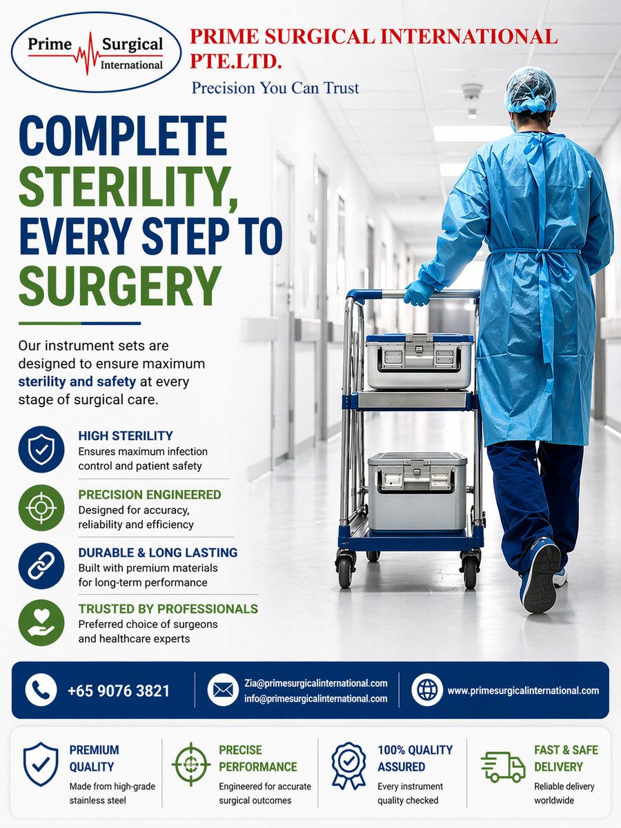 Aqsaprime230's tweet image. Sterility in every step 🏥
Safety. Precision. Reliability.

📩 Connect with us for Catalogue &amp;amp; Quotation
📞 +65 9076 3821
📧 Zia@primesurgicalinternational.com
📧 info@primesurgicalinternational.com
🌐 primesurgicalinternational.com

#Sterility #MedicalDevices #SurgicalInstruments