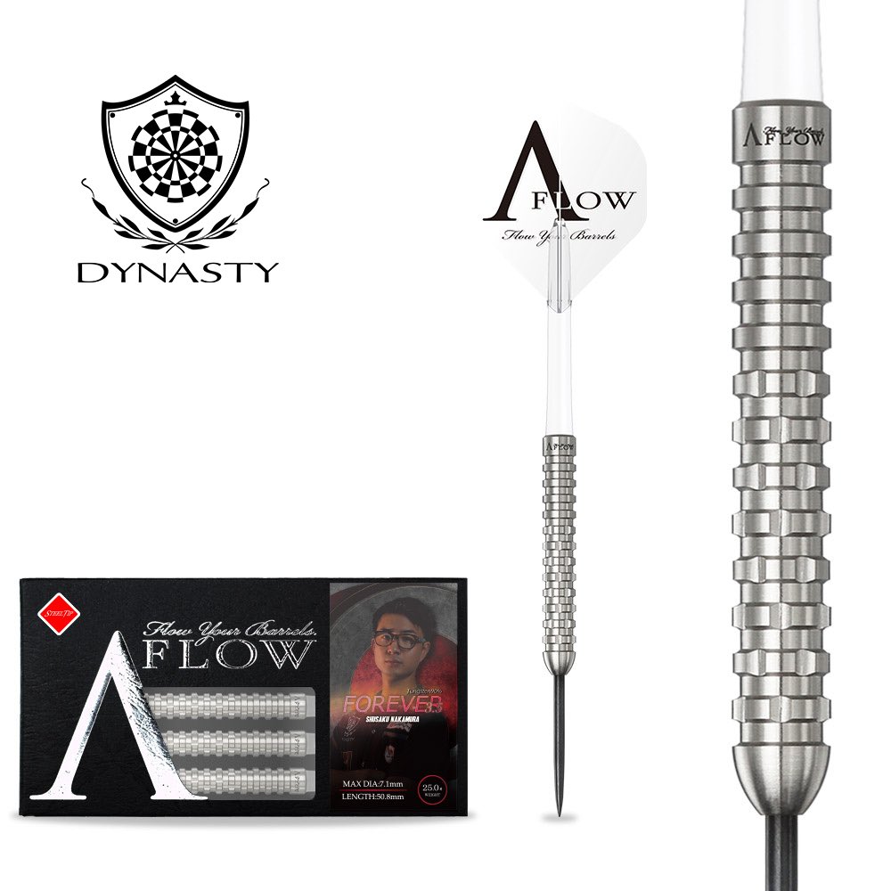 DynastyDartsInt's tweet image. "FOREVER3.5" NAKAMURA SHUSAKU MODEL

Spec;
  Brand: A-FLOW
  Material : Tungsten 90%
  Length : 50.8mm
  Maximum Diameter : 7.1mm
  Weight (including points): 25.0g

#dynasty
#darts
#steeldarts
#steeltip
#AFLOW