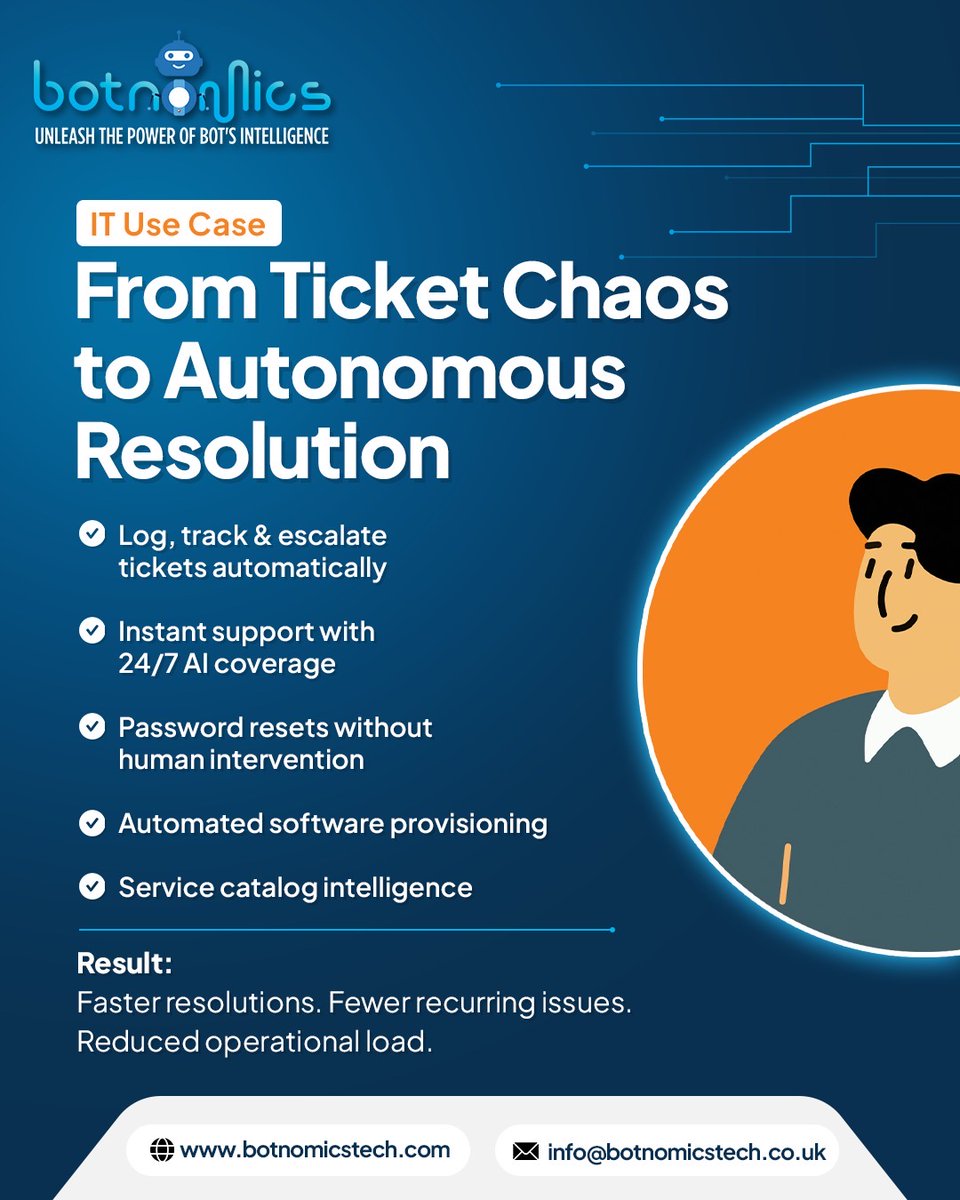 botnomics's tweet photo. Addu #AgenticAI brings IT, HR &amp; #workplacesupport together into a unified automation framework. From autonomous #ITticket resolution to instant #HRassistance, it helps enterprises resolve issues faster, reduce operational load &amp; deliver seamless employee experiences. #botnomics https://t.co/vgLpiWA2ZY