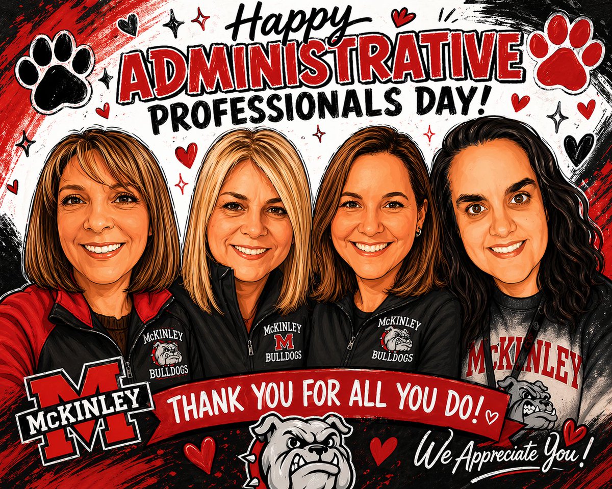 McKinleySports's tweet photo. McKinley Athletics functions only because of the hard working people we have supporting it. Thank you to all of our great administrative professionals: Lisa, Joan, Kim, and Kelci! 🐾 https://t.co/EtkN0NbdXL