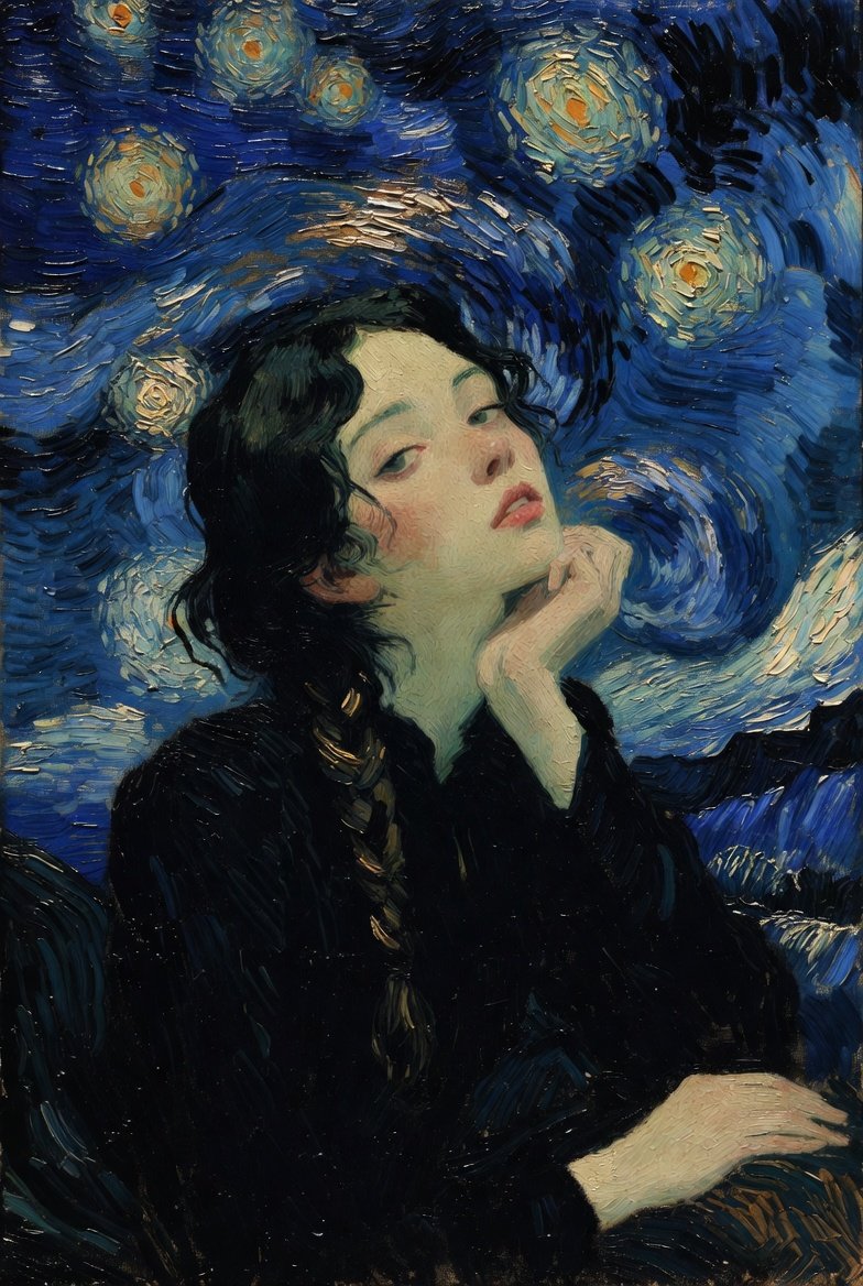 asimsajjad7890's tweet photo. She sits beneath a sky that never sleeps,
where stars bloom like forgotten dreams.
The night curls softly through her hair,
painting silence in shades of blue.
And somewhere between the galaxies,
her heart learns how to glow.

I THINK IT'S ART 🤍🖤

@IThinkItsArt @TheMysti #ITIA https://t.co/IfVBxtmyG3
