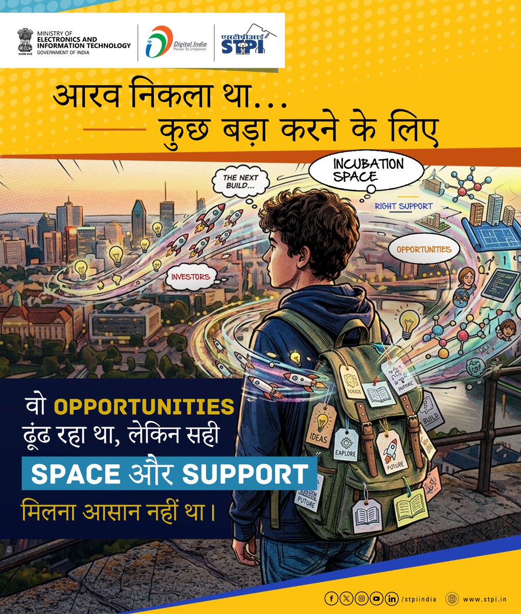 GoI_MeitY's tweet image. Opportunities की तलाश से लेकर अपने स्टार्टअप को confidence के साथ build करने तक—Aarav को उसकी सही दिशा मिली STPI Workspace में। 

अधिक जानकारी के लिए: stpiworkspace.stpi.in

@stpiindia #StartupIndia