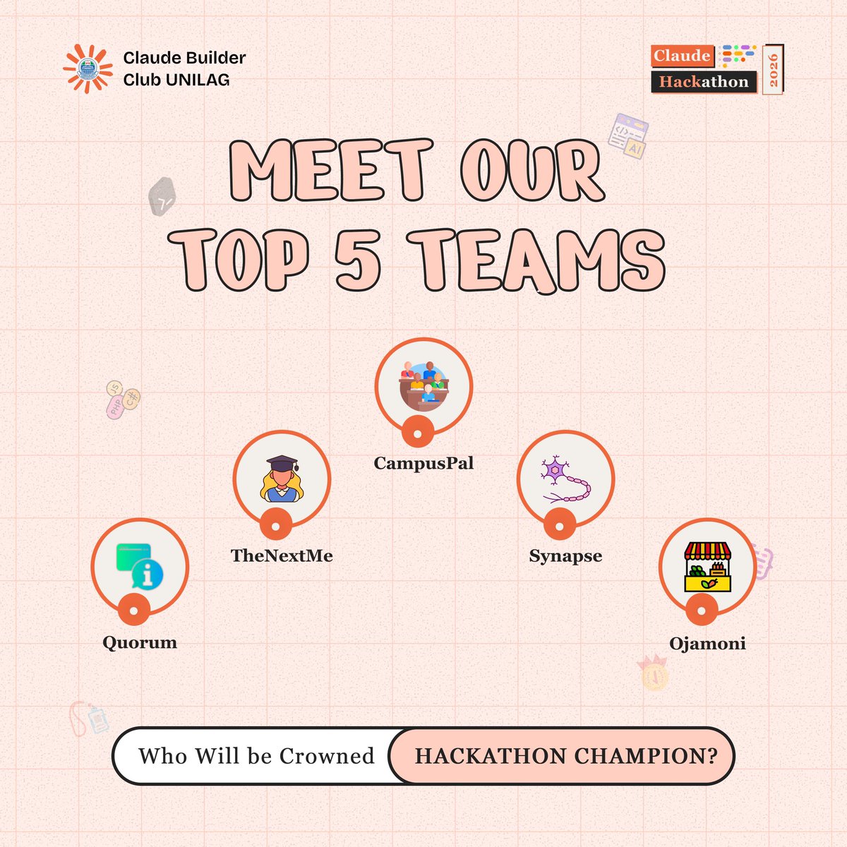 ClaudeBCUnilag's tweet image. 110+ submissions.
5 teams left.

Meet the finalists for Claude Builder Club Hackathon 1.0 😎

April 24th, one team takes it all.

Who are you backing? 👀

Register to watch live 👇🏾
luma.com/vnfe8ojm

#ClaudeHackathon #UNILAG #BuildInPublic #AIBuilders #TechNG