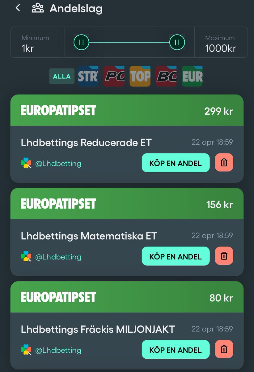 lhdbetting's tweet photo. Extremt taggad på Europatipset ikväll med 3 miljoner jackpot. 3 lag är öppnade, nu fullt fokus på kupongen. Andelar finns att köpa här - https://t.co/iusfN44fgl https://t.co/0877HQ8s9F
