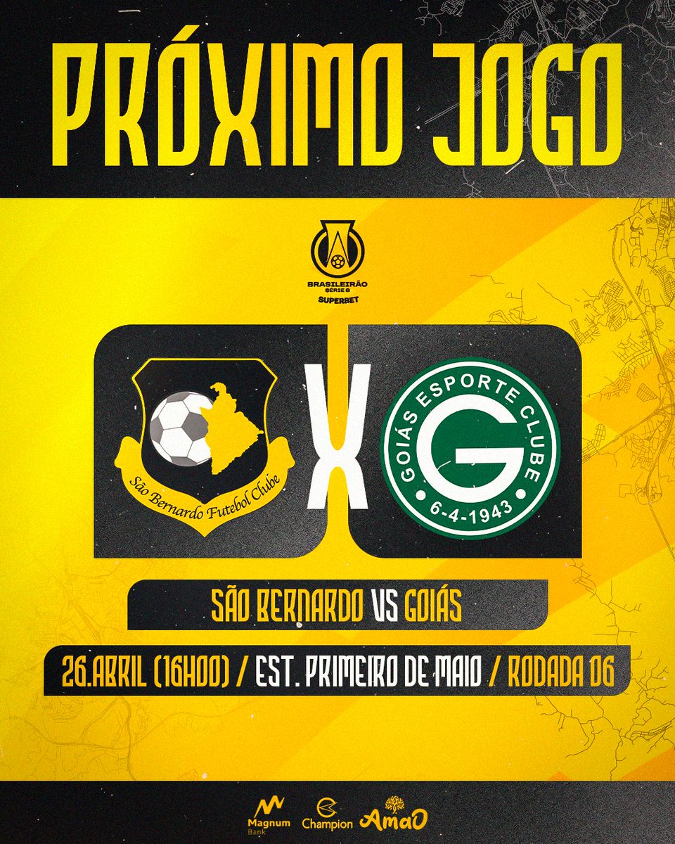 Próximo jogo do Bernô!

Se liga nas informações👇 

⚽ São Bernardo x Goiás 
📆 Dia 26/04
⏰ 16h
🏟️ Estádio 1º de Maio    
🏆 Série B 2026 - Rodada 06
📺 Globo, Premiere e Sportv

#SBFC #SãoBernardo