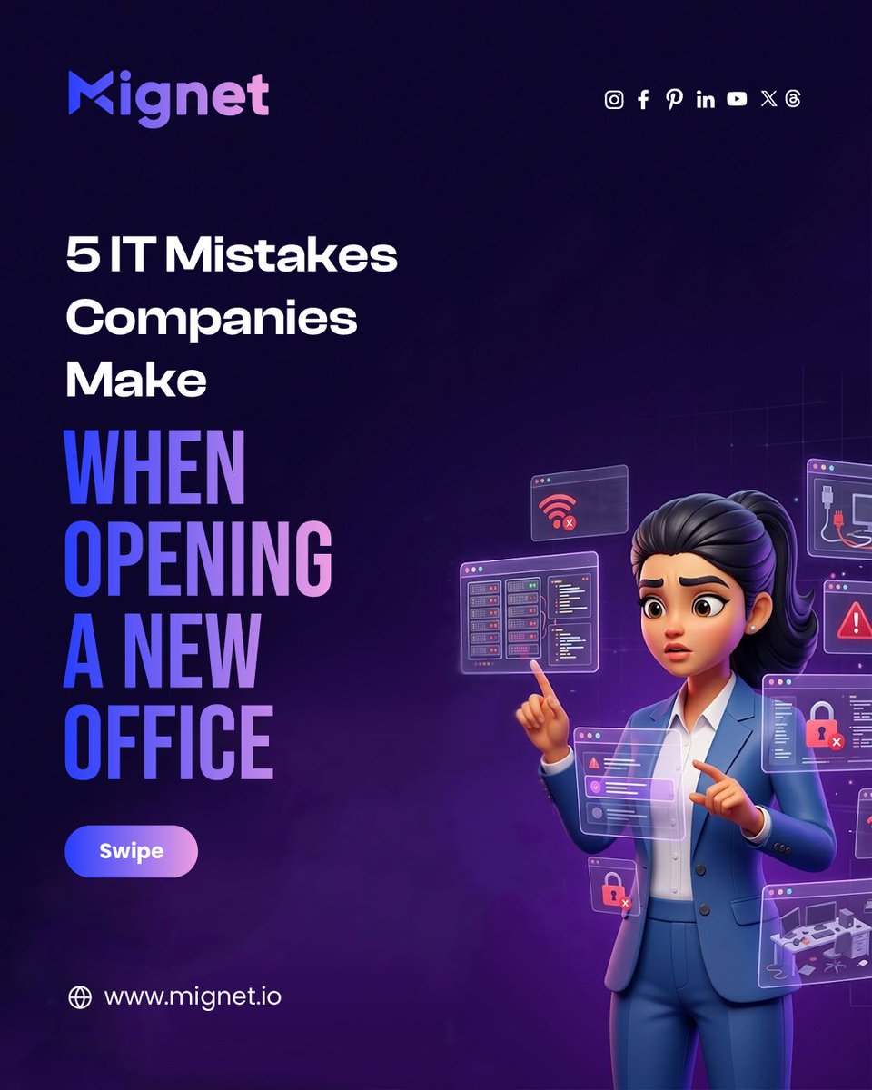 mignetweet's tweet image. Opening a new office is exciting—but overlooking IT can lead to serious problems down the line.

#ITSetup #NewOffice #BusinessGrowth #ITSupport #CyberSecurity #StartupTips #Mignet