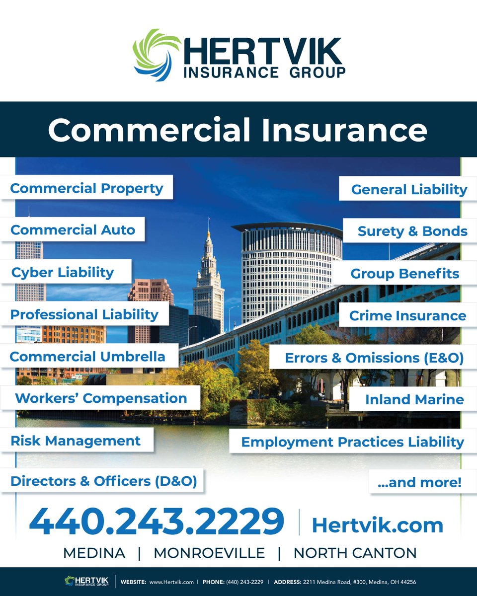 hertvikinsgrp's tweet image. Ready to see what the right commercial insurance coverage actually looks like? Schedule your consultative insurance review today.

#HertvikInsurance #Medina #Monroeville #NorthCanton #CommercialInsurance #BusinessInsurance