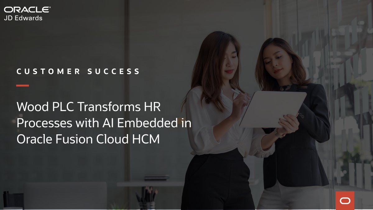 OracleJDEdwards's tweet image. Wood PLC is driving innovation in #HR by leveraging #OracleCloud technology to support their mission. Find out how this #JDEdwards customer ensured a 46% increase in employee-set performance goals with Oracle Fusion #Cloud #HCM: youtube.com/watch?v=MNCNuB…
#HRTransformation #HRTech
