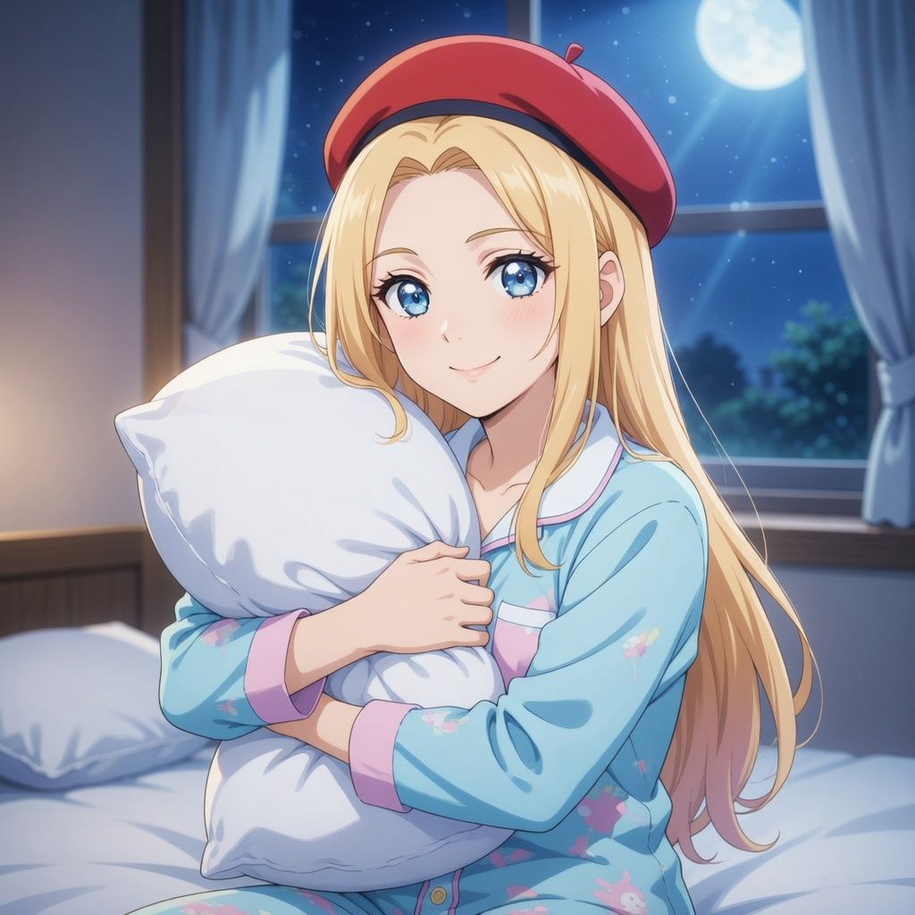 3xQuestOfficial's tweet image. 🌙 Maria's moonlight pillow hug: beret on point even in PJs, blushing bliss under starry glow. Ultimate cozy vibes! Save for sweet dreams 💕 #originalcharacter #animeart #cozy #waifuart #3xQuest