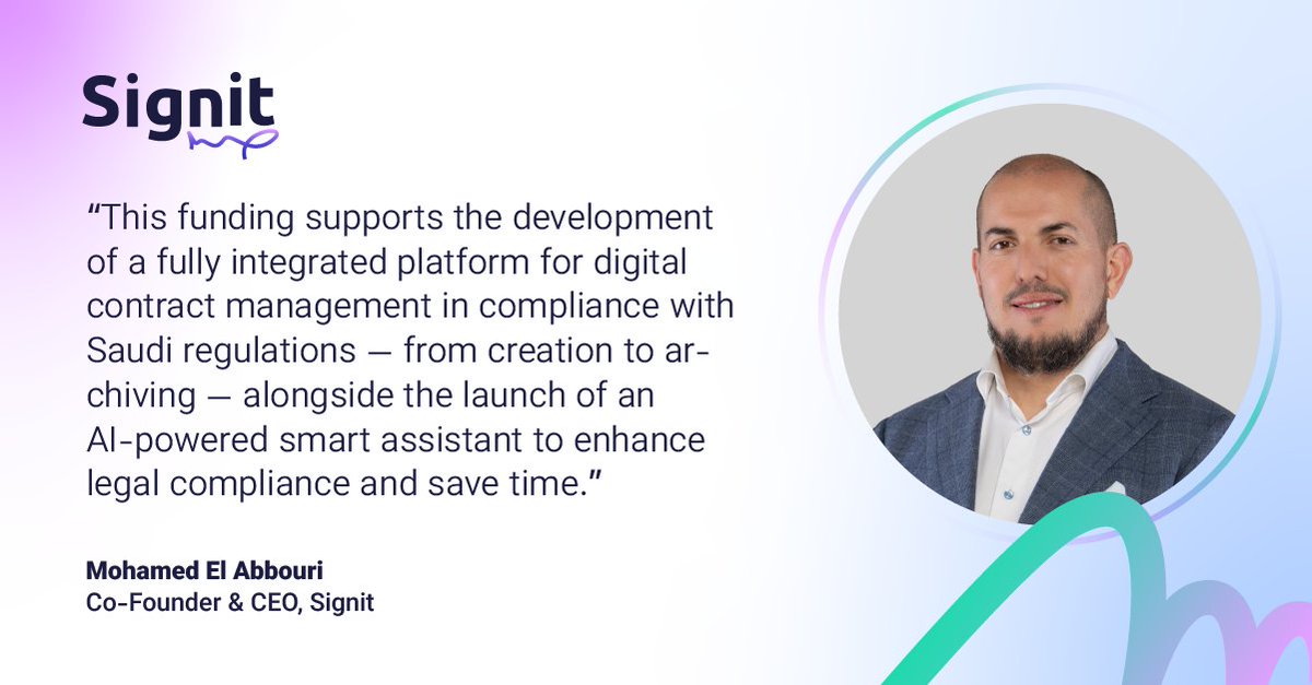 One platform. Full contract lifecycle, powered by AI 🇸🇦

Mohamed El Abbouri, Co-Founder &amp; CEO of Signit, shares the vision behind their latest funding round 📉

Read the full statement: signit.sa/en/blogs/CEO-F…

#Signit #AI #SeriesA #SaudiArabia