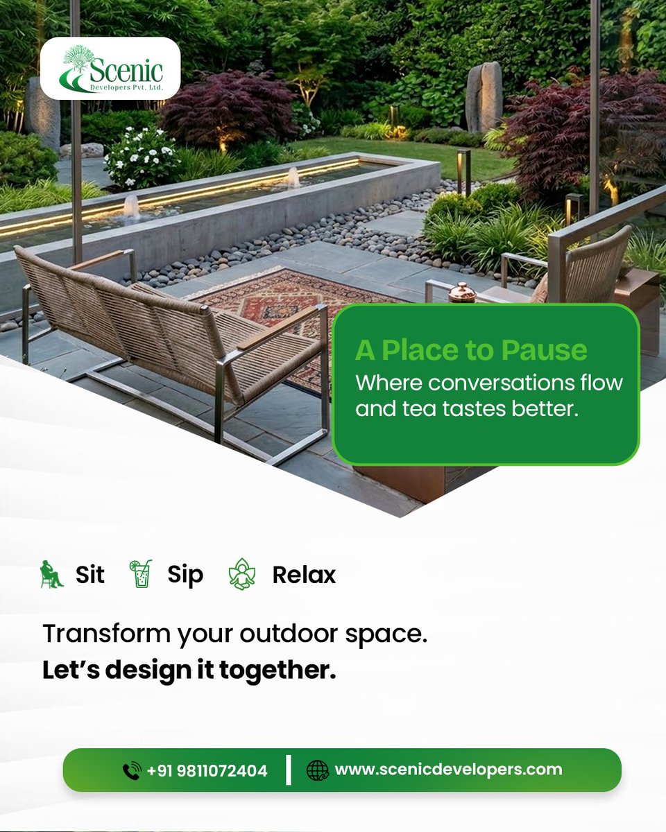 ScenicDeveloper's tweet photo. Turn your outdoor space into a peaceful escape 🌿✨
Where every corner invites you to sit, sip, and simply relax. From soothing water features to lush greenery, create a space where moments slow down and conversations feel better. https://t.co/YA7RgrBBfF