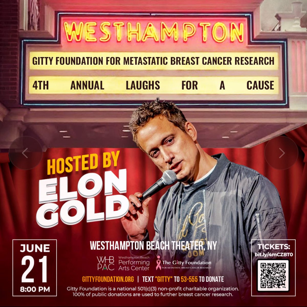 GittyLeiner's tweet photo. As a 3 time stage 4 breast cancer survivor I started the @gittyfoundation to find a cure. Help support the upcoming 4th Annual Laughs for a Cause. Donations go to discover new research in metastatic breast cancer. @elonmusk @mackenziescott https://t.co/vrYbwn7NGX
