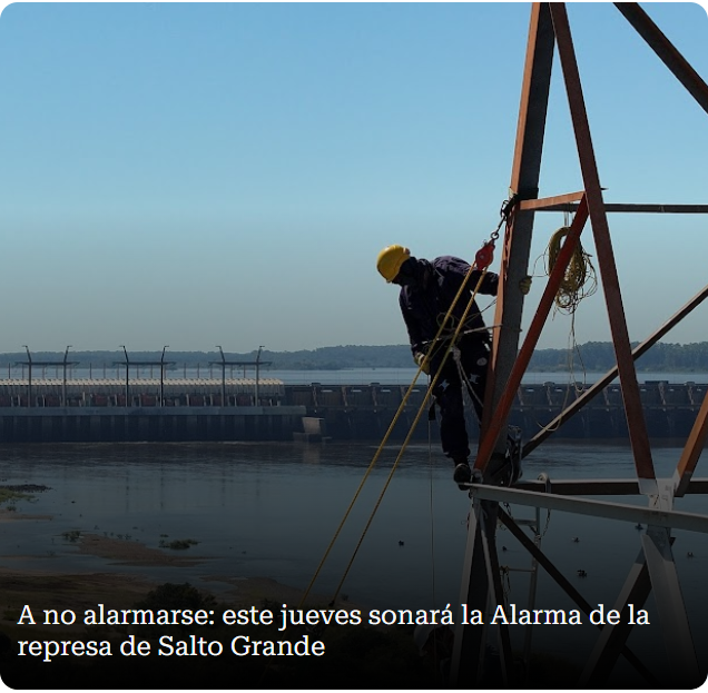 ¡¡A no alarmarse!! 
Este jueves sonará la #Alarma ante inundaciones de la represa de Salto Grande, pero será una prueba del nuevo Sistema de Aviso Sonoro (SAS) que instaló el Complejo Hidroeléctrico. 
diarioconcordia.com.ar/2026/04/a-no-a…