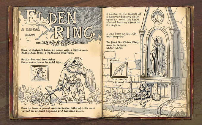 A while ago I created an Elden Ring journal. Here's the first 8 pages. 