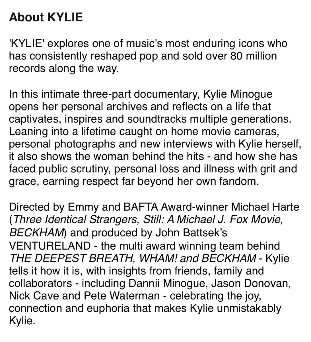 The <a href="/kylieminogue/">Kylie Minogue</a> documentary is officially happening.

After literal years of reports, Netflix announced ‘KYLIE’ today, a three-part documentary series, along with sharing a first look still. (No release date set just yet.)

And yes, Dannii is in it too. Minogue sandwich!