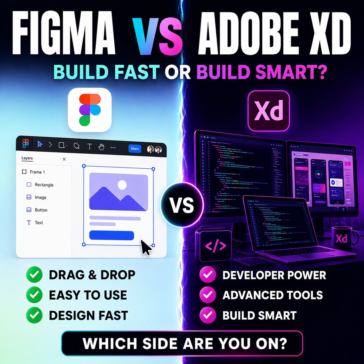 WaveInk5's tweet image. 🔥 Figma vs. Adobe XD: Figma's collaborative flow feels smoother, while XD's robust prototyping is still a strong contender. Which design tool are you building with right now? #Figma #AdobeXD #UXDesign
