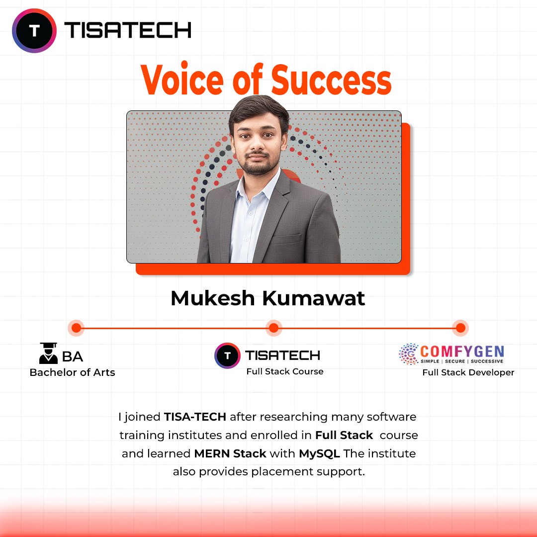 tisa_Tech's tweet image. From 𝐁𝐀 𝐬𝐭𝐮𝐝𝐞𝐧𝐭 𝐭𝐨 𝐅𝐮𝐥𝐥 𝐒𝐭𝐚𝐜𝐤 𝐃𝐞𝐯𝐞𝐥𝐨𝐩𝐞𝐫!💻

𝐌𝐮𝐤𝐞𝐬𝐡 𝐊𝐮𝐦𝐚𝐰𝐚𝐭 mastered MERN Stack and MySQL to land a role at Comfygen. TISA-TECH polished him to reach his destination. 

#FullStack #TechJobs #MERN #CareerGrowth