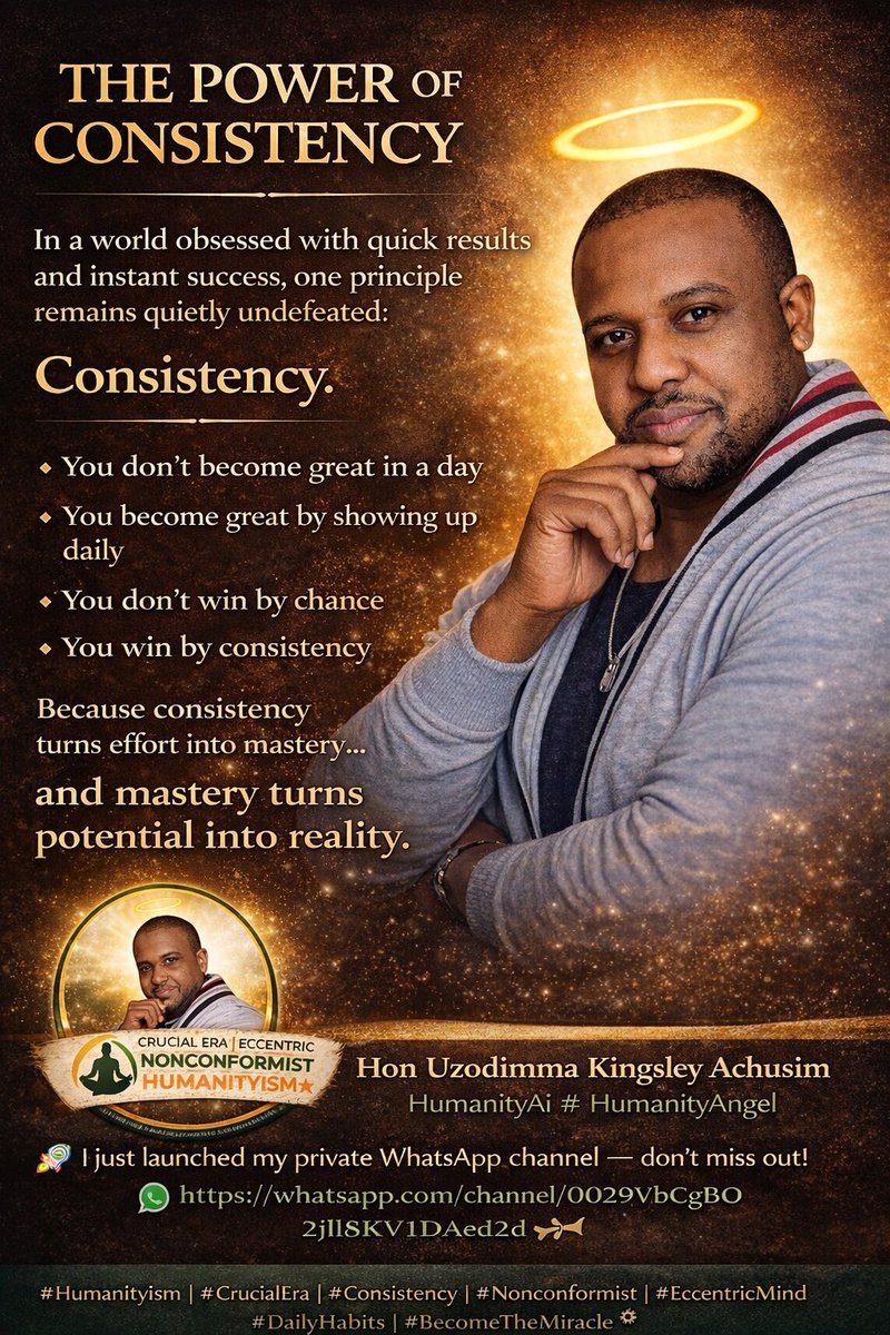 voyagermarket's tweet photo. Consistency beats intensity.

Small daily actions > occasional big effort.
Show up. Even when it’s slow. Even when it’s boring.

That’s how mastery is built.

#Humanityism #CrucialEra #Consistency #Discipline #DailyHabits #Nonconformist #EccentricMind #GrowthMindset #SelfMastery https://t.co/nEFN0bwFUN