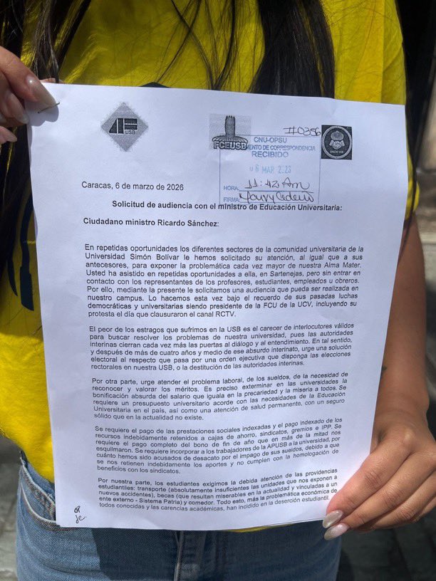 ReporteYa's tweet image. #22Abr #UniversodadesEnVenezuela #Denuncia 
@FCEUSB:  Es inaceptable que tras tres visitas formales al Ministerio (el 24 de enero de 2025, el 6 de marzo de 2026 y el 13 de abril de 2026) la respuesta del Estado siga siendo el silencio cómplice ante la ruina de la Universidad