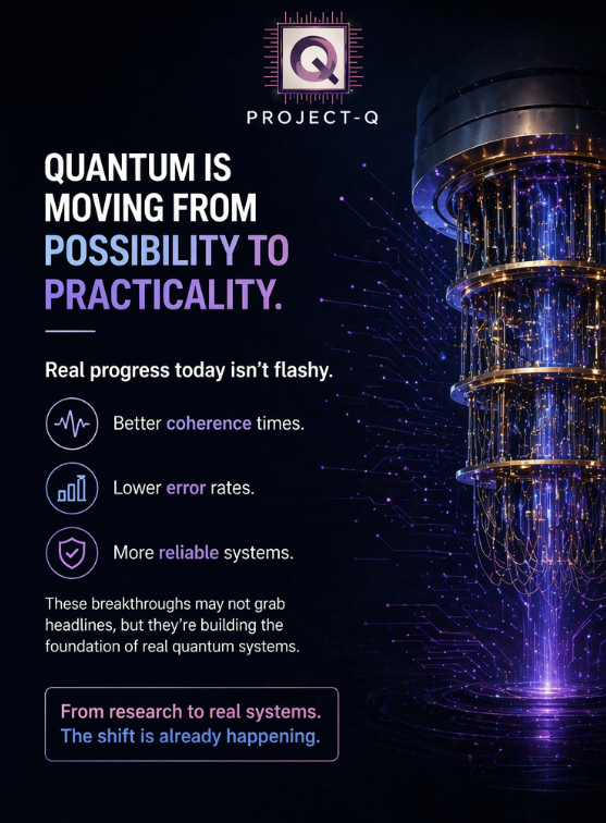 project_q_2024's tweet image. Quantum isn’t hype anymore.

The shift is happening:
Qubits → Stability
Speed → Reliability
Real progress = better error correction &amp;amp; coherence.
From possibility → practicality.

#QuantumComputing #DeepTech #ProjectQ #UpdatedApril2026 #newsfeed