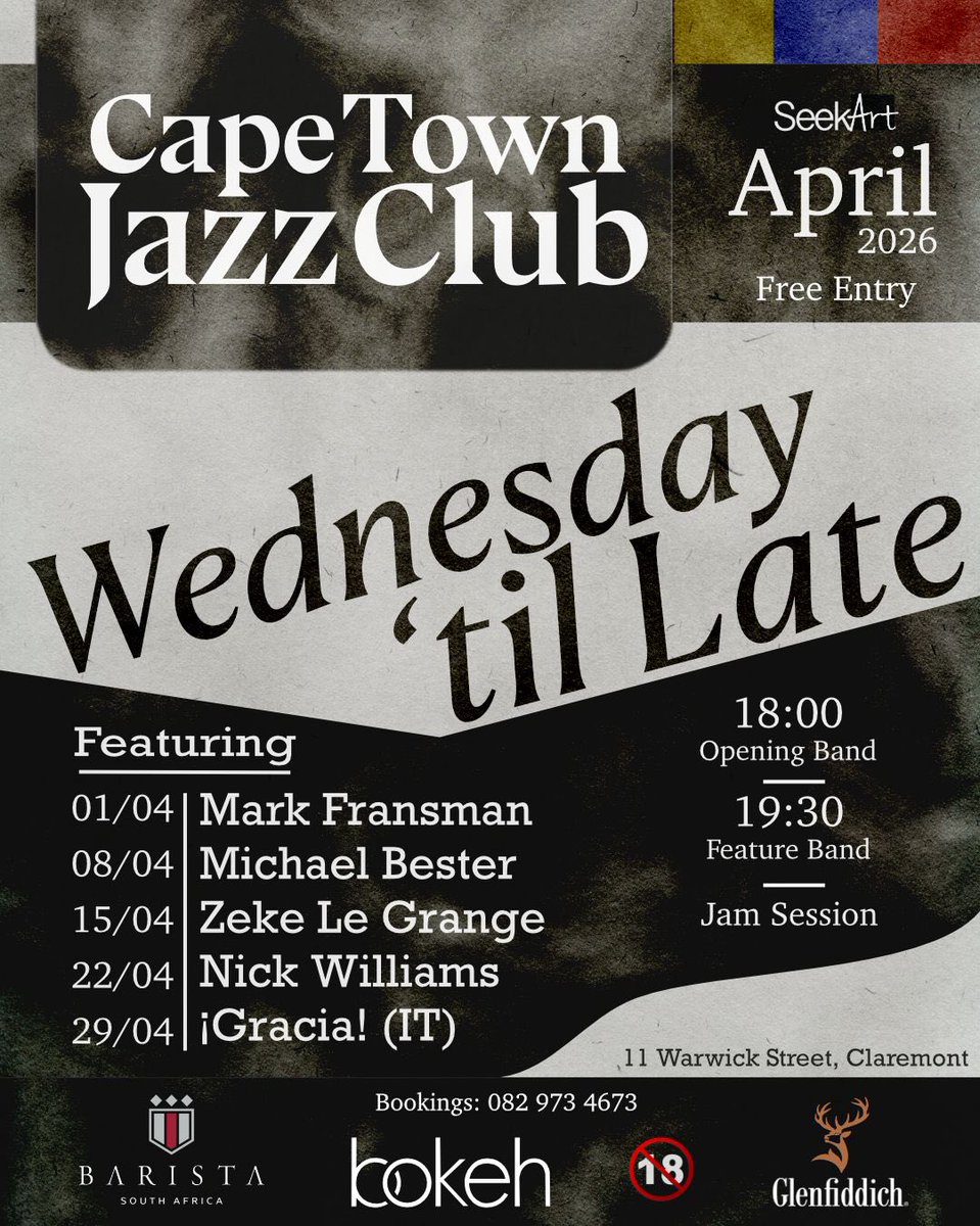 capetownjazzgig's tweet image. Cape Town Jazz Gigs for Wednesday 22 April 2026
shorturl.at/hIDLc
jazz in Cape Town capetownjazz.weebly.com/jazz-gig-guide…
#capetown #jazz #livemusic #LiveJazz #capetownjazz #jazzradio #jazzincapetown #musicincapetown
#jazzjam #jazzjamsession #musicjam #humansofjazz