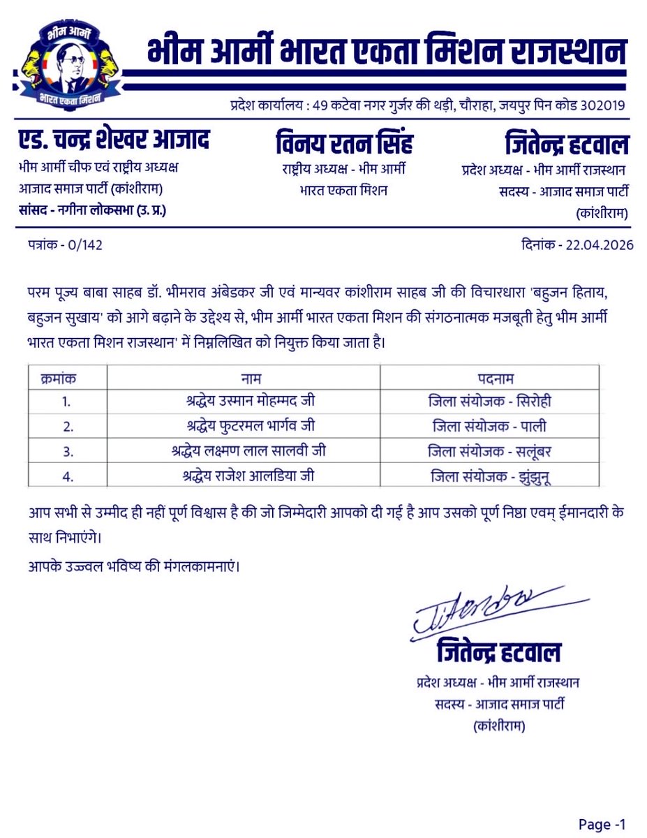 आपके उज्जवल भविष्य की मंगलकामनाएं।<a href="/BhimArmyChief/">Chandra Shekhar Aazad</a> <a href="/VinayRatanSingh/">Vinay Ratan Singh</a>